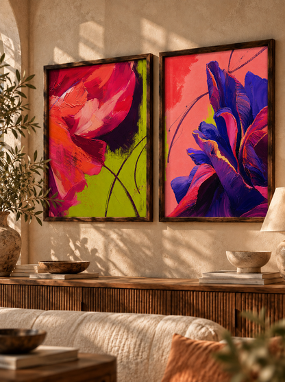 Flower and Wing - Oriental Bird Duo Wall Art