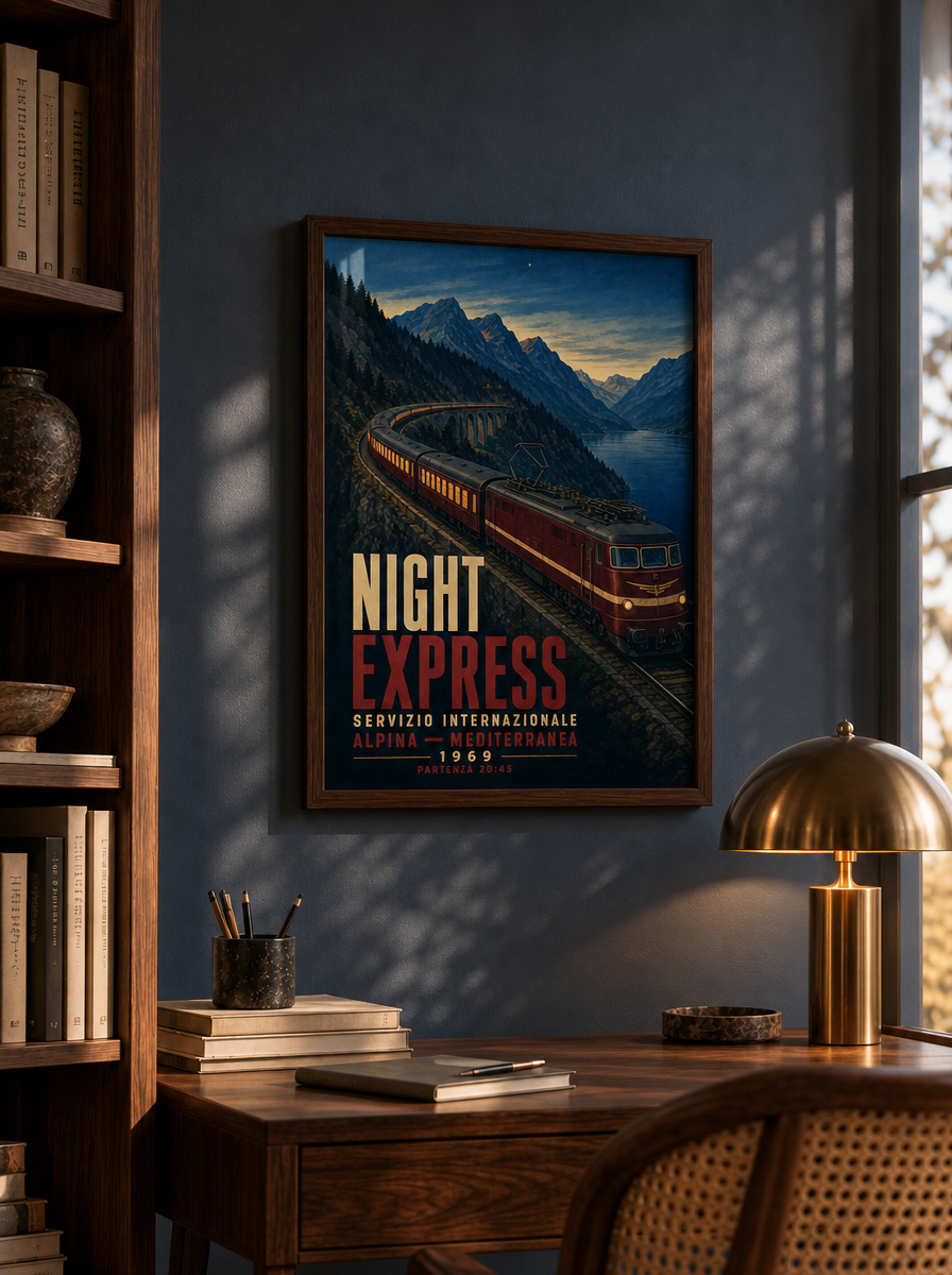 Gece Ekspresi Vintage Tren Duvar Tablosu