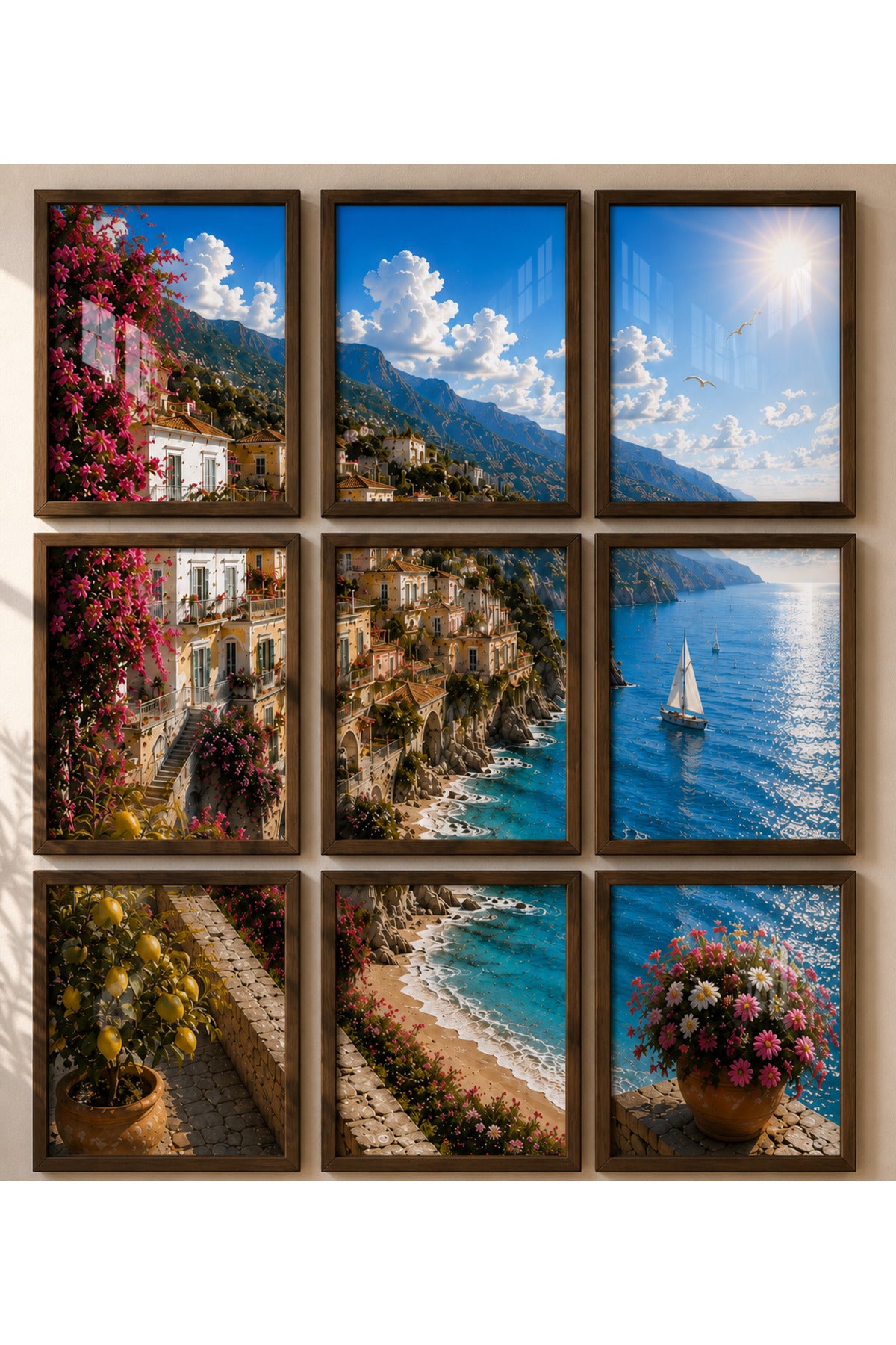 Amalfi Sahili 9 Parçalı A3+ Duvar Tablo Seti | Akdeniz Manzara Tablosu – ürün görseli 4