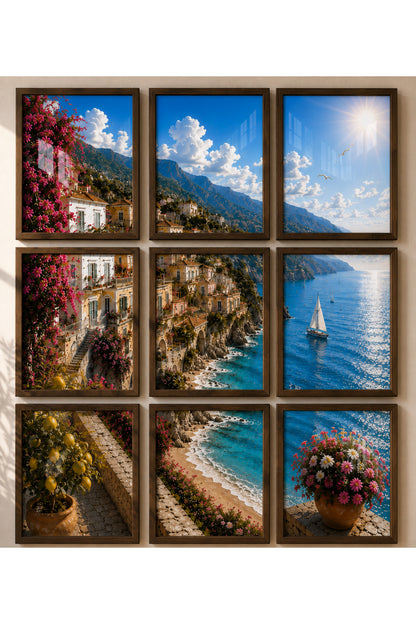 Amalfi Sahili 9 Parçalı A3+ Duvar Tablo Seti | Akdeniz Manzara Tablosu – ürün görseli 4