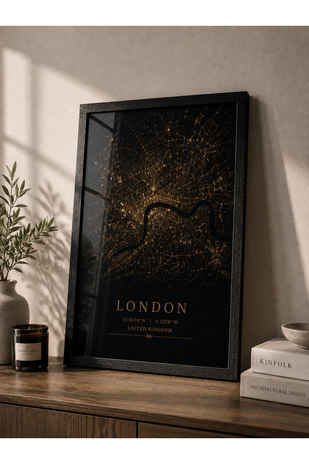 London A3+ Çerçeveli Duvar Tablosu | Londra Şehir Haritası | Siyah Gold Modern Duvar Dekoru – Siyah – ürün görseli 2