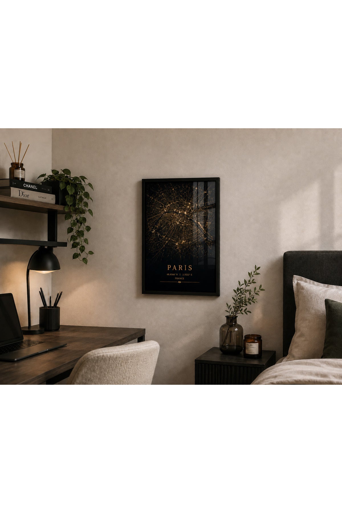 Paris A3+ Çerçeveli Duvar Tablosu | Paris Şehir Haritası | Siyah Gold Modern Duvar Dekoru – Siyah – ürün görseli 2