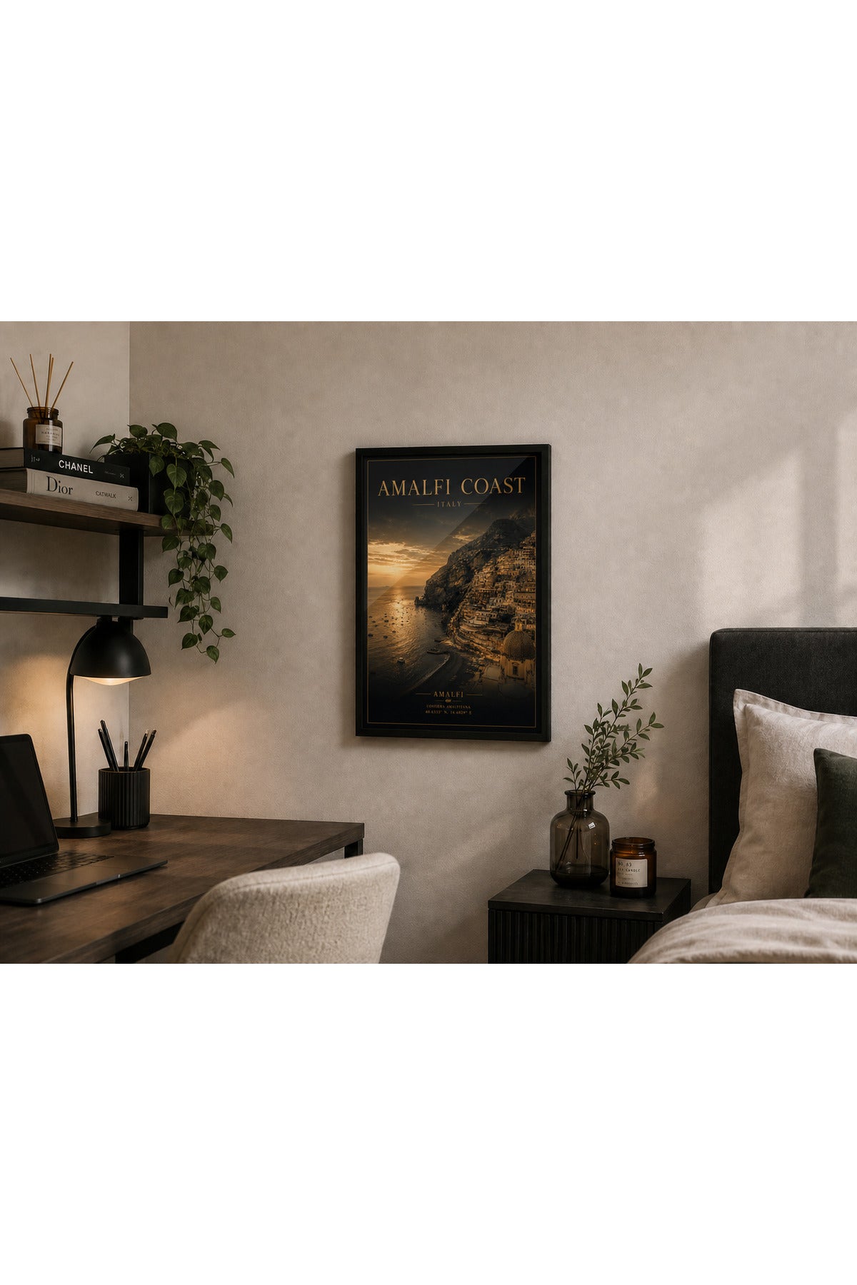 Amalfi Coast Italy A3+ Çerçeveli Duvar Tablosu | İtalya Sahil Manzarası | Siyah Doğal Ahşap Çerçeve – Natural – ürün görseli 3