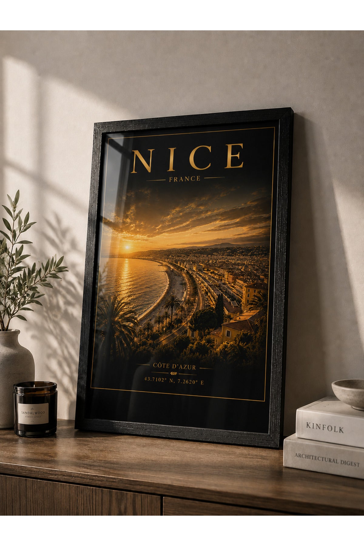 Nice France A3+ Çerçeveli Duvar Tablosu | Côte d’Azur Fransız Rivierası Manzara Tablosu | Siyah Gold Dekor – Natural – ürün görseli 3