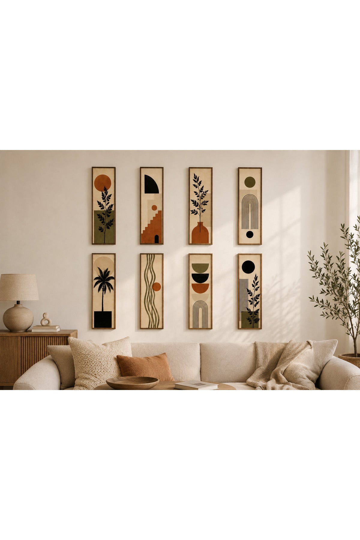 8 Parçalı Modern Bohem Duvar Tablo Seti | 19,5 x 51 cm – ürün görseli 4