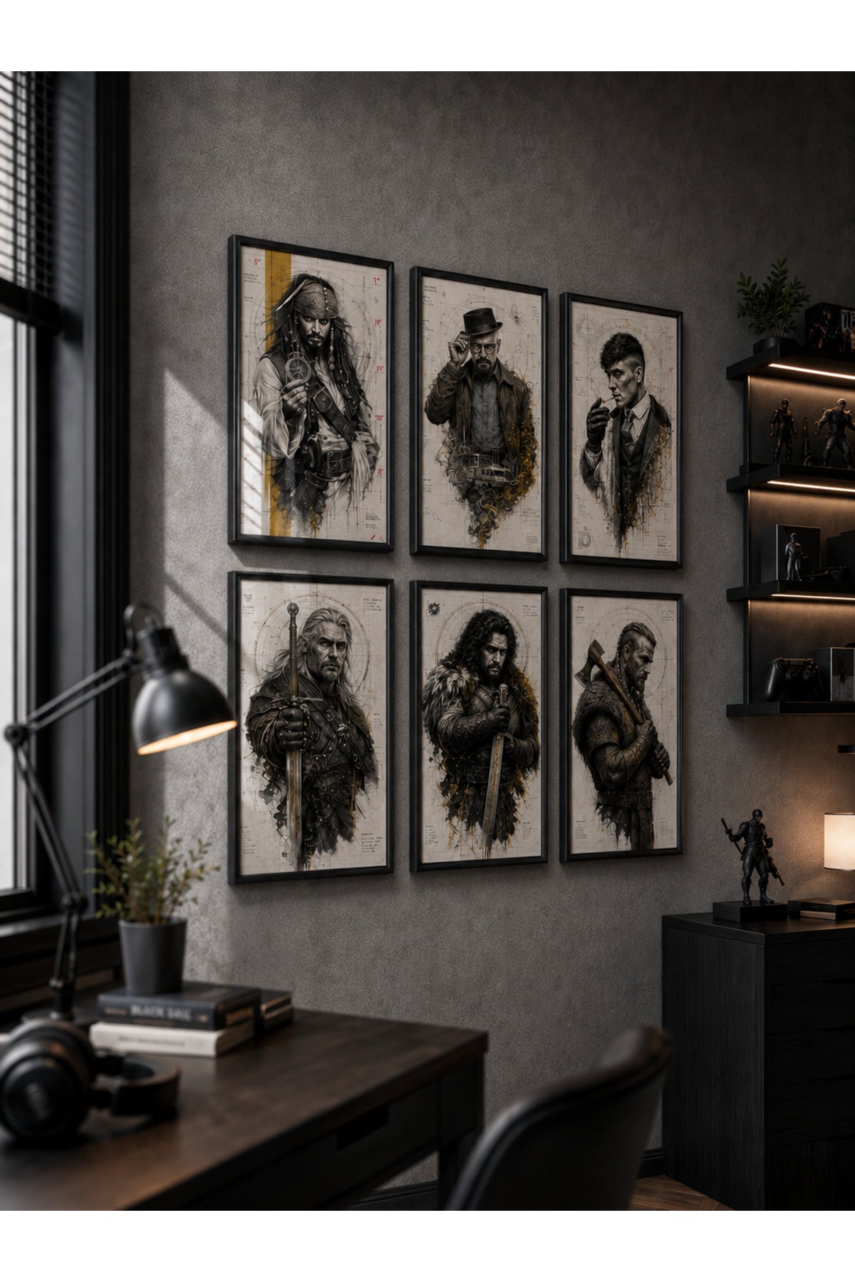 Iconic Legends 6'lı A3+ Çerçeveli Tablo Seti | Sinematik Karakter Duvar Dekoru – Antik Ceviz – ürün görseli 1