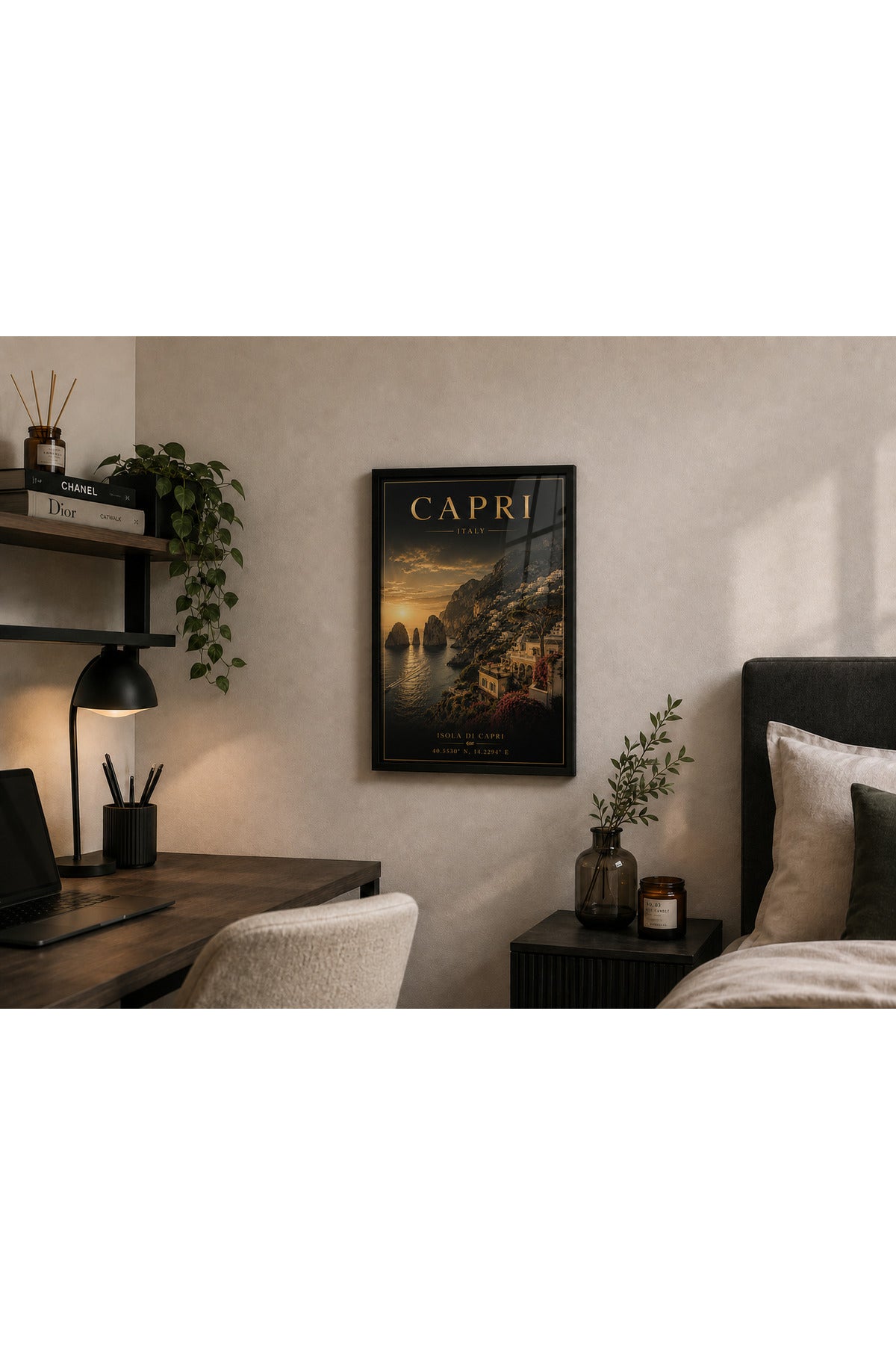 Capri Italy A3+ Çerçeveli Duvar Tablosu | İtalya Akdeniz Manzarası | Siyah Doğal Ahşap Çerçeve – Natural – ürün görseli 3
