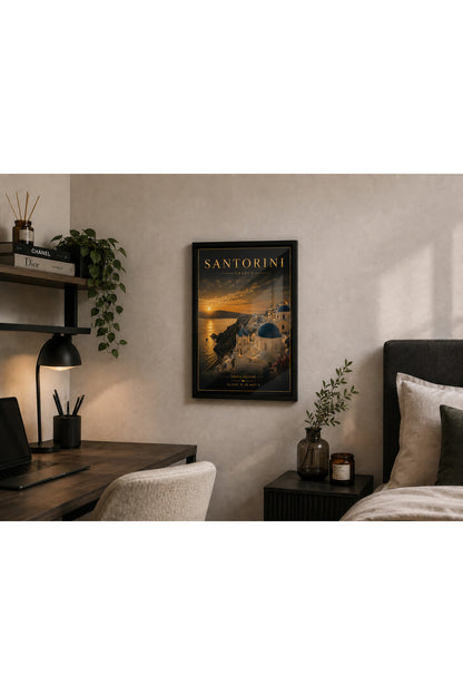 Santorini A3+ Çerçeveli Duvar Tablosu | Yunanistan Manzara Tablosu | Siyah Gold Modern Duvar Dekoru – Natural – ürün görseli 3