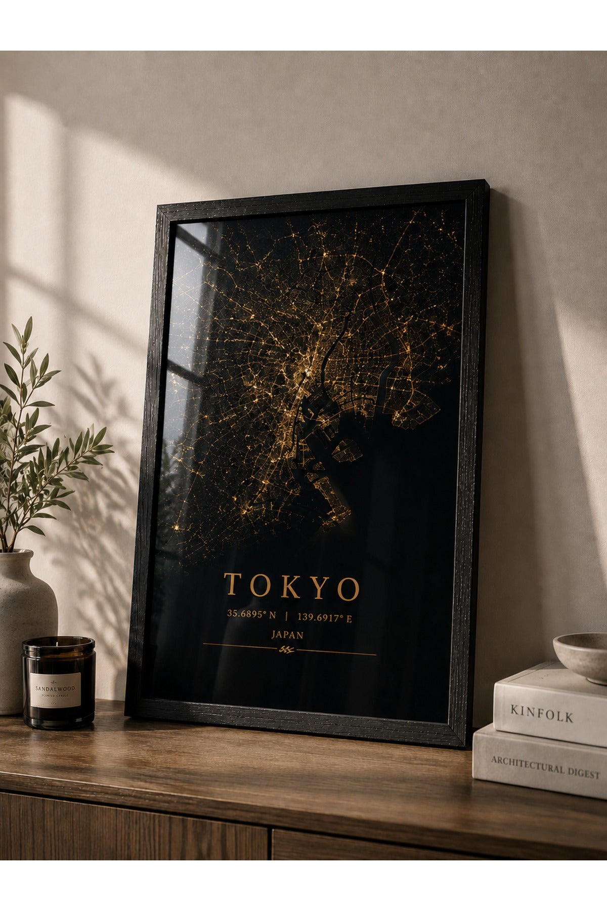 Tokyo Haritası A3+ Çerçeveli Duvar Tablosu | Siyah Gold Japonya Şehir Haritası | Modern Duvar Dekoru – Siyah – ürün görseli 2
