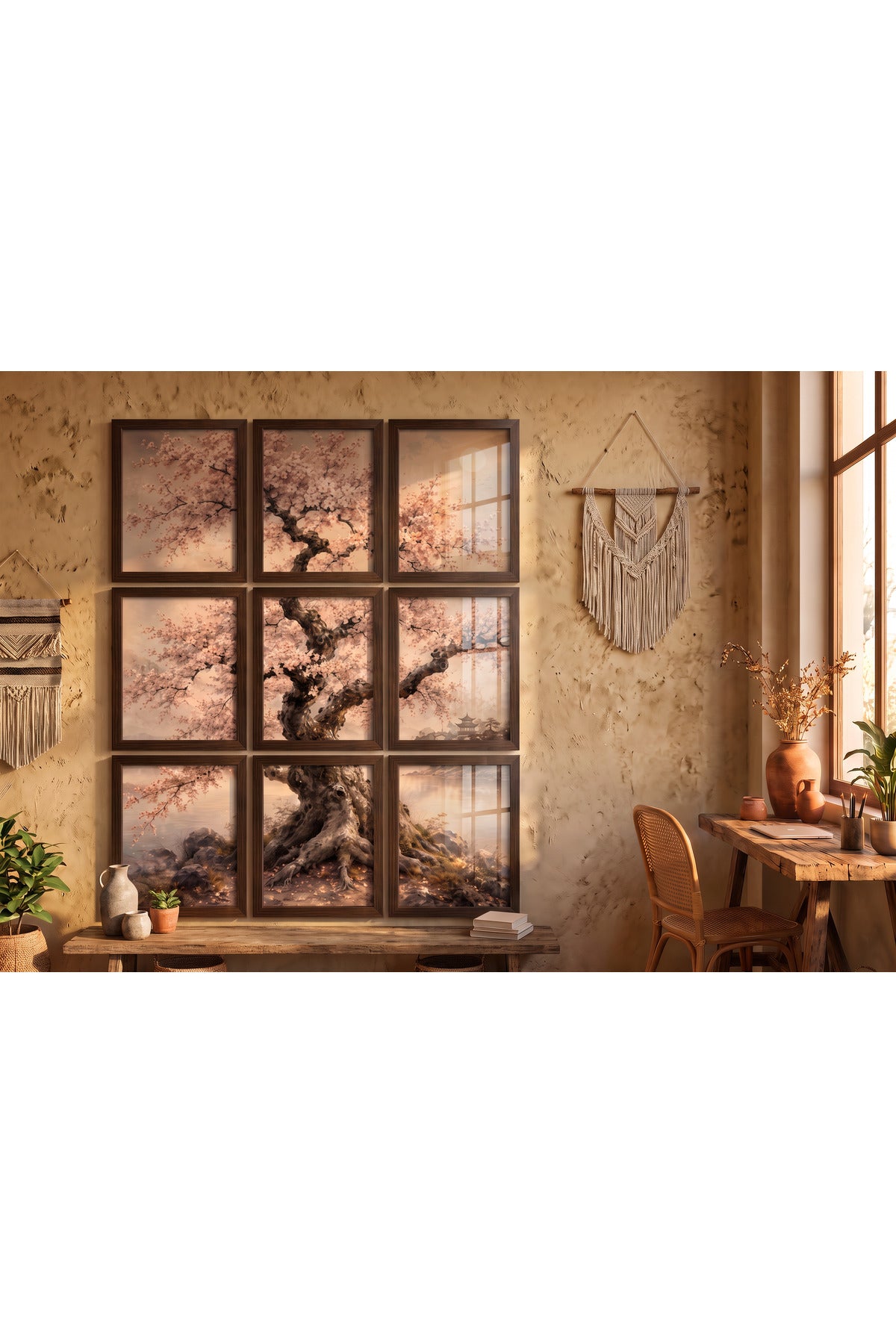 Sakura 9 Parçalı A3+ Duvar Tablo Seti | Japon Sanatı – ürün görseli 4