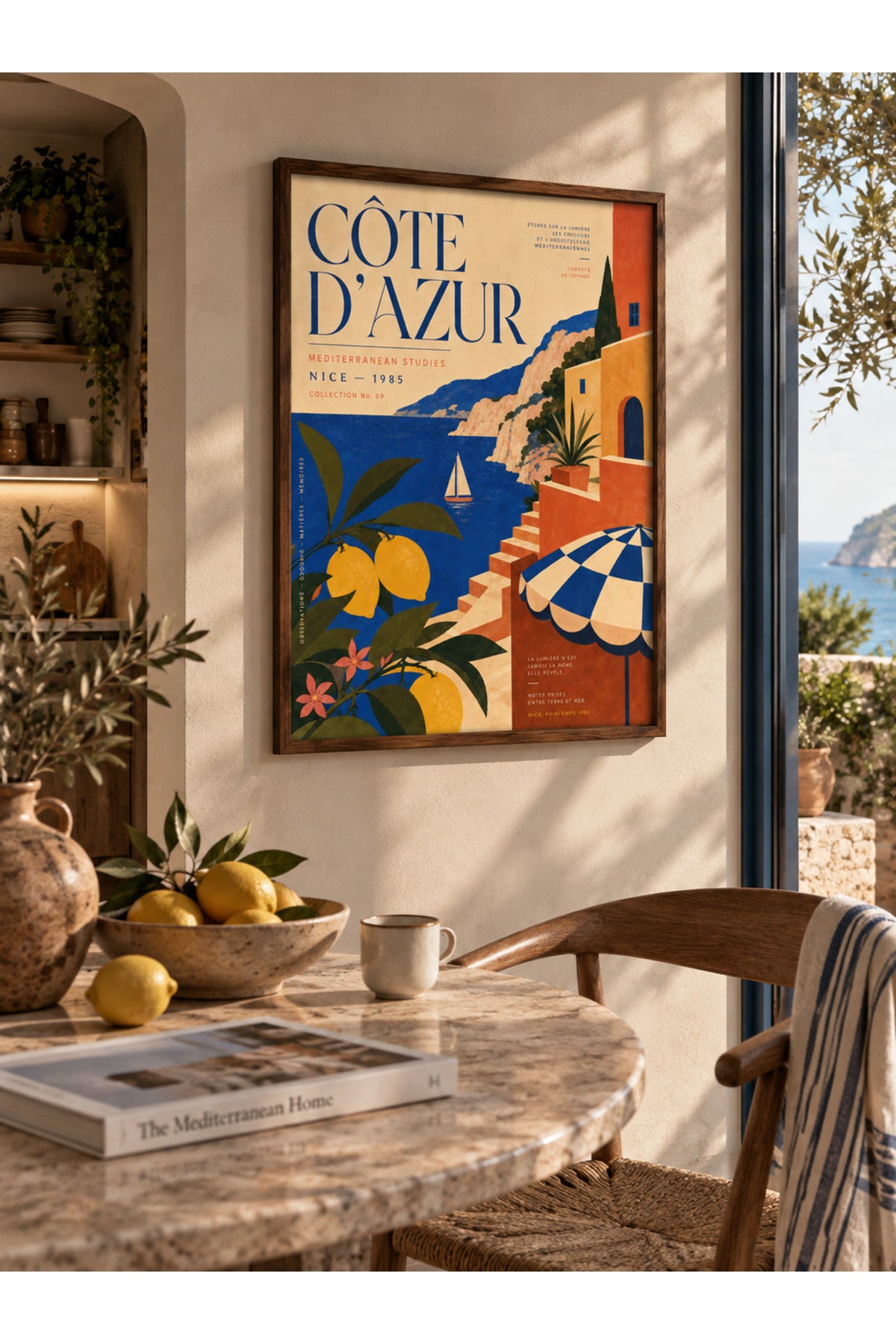 Côte d’Azur Akdeniz Duvar Tablosu | Vintage Riviera Poster | Limonlu Yazlık Salon Dekoru | Çerçeveli Tablo