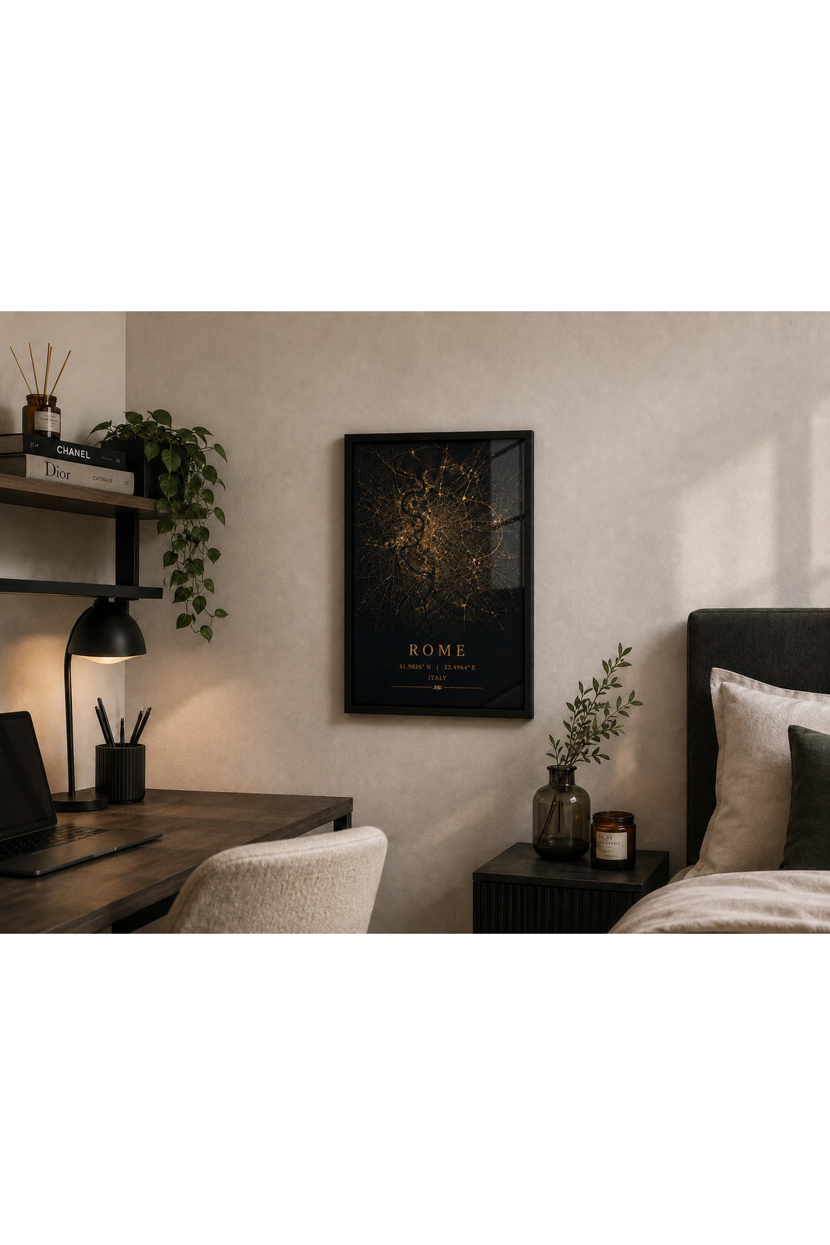 Rome A3+ Çerçeveli Duvar Tablosu | Roma Şehir Haritası | Siyah Gold Modern Duvar Dekoru – Siyah – ürün görseli 2