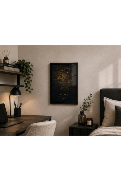 Rome A3+ Çerçeveli Duvar Tablosu | Roma Şehir Haritası | Siyah Gold Modern Duvar Dekoru – Siyah – ürün görseli 2