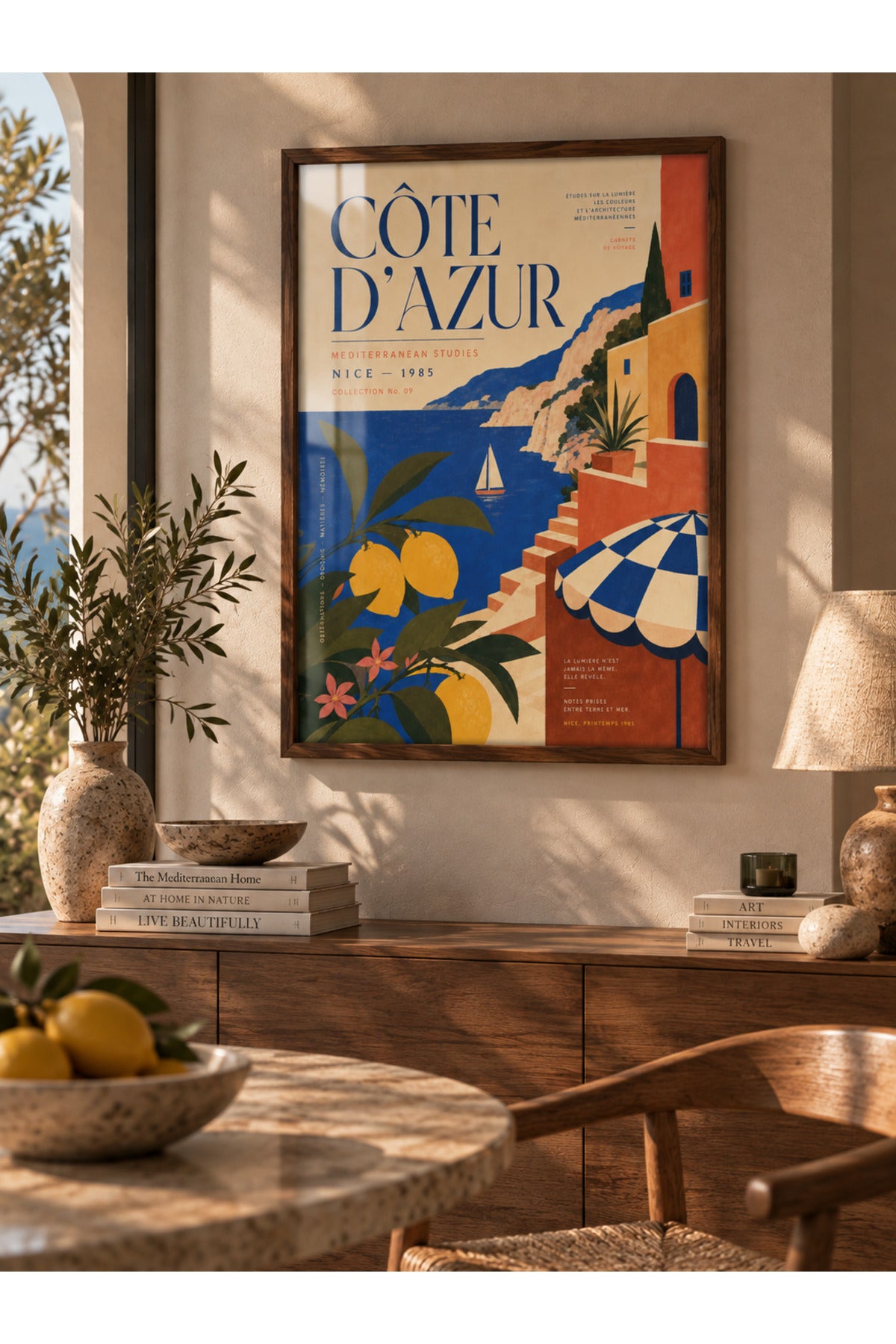 Côte d’Azur Akdeniz Duvar Tablosu | Vintage Riviera Poster | Limonlu Yazlık Salon Dekoru | Çerçeveli Tablo