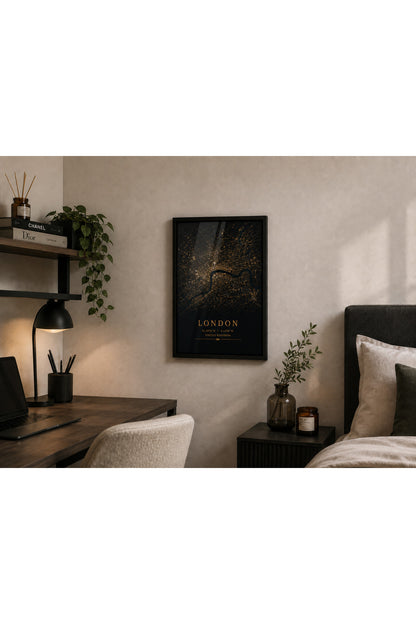London A3+ Çerçeveli Duvar Tablosu | Londra Şehir Haritası | Siyah Gold Modern Duvar Dekoru – Natural – ürün görseli 3