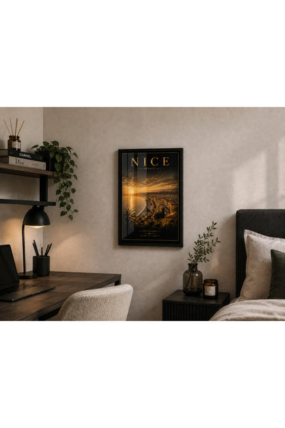 Nice France A3+ Çerçeveli Duvar Tablosu | Côte d’Azur Fransız Rivierası Manzara Tablosu | Siyah Gold Dekor – Siyah – ürün görseli 2