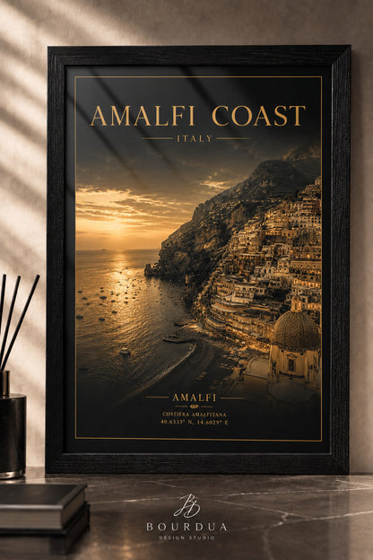 Amalfi Coast Italy A3+ Çerçeveli Duvar Tablosu | İtalya Sahil Manzarası | Siyah Doğal Ahşap Çerçeve – Siyah – ürün görseli 2