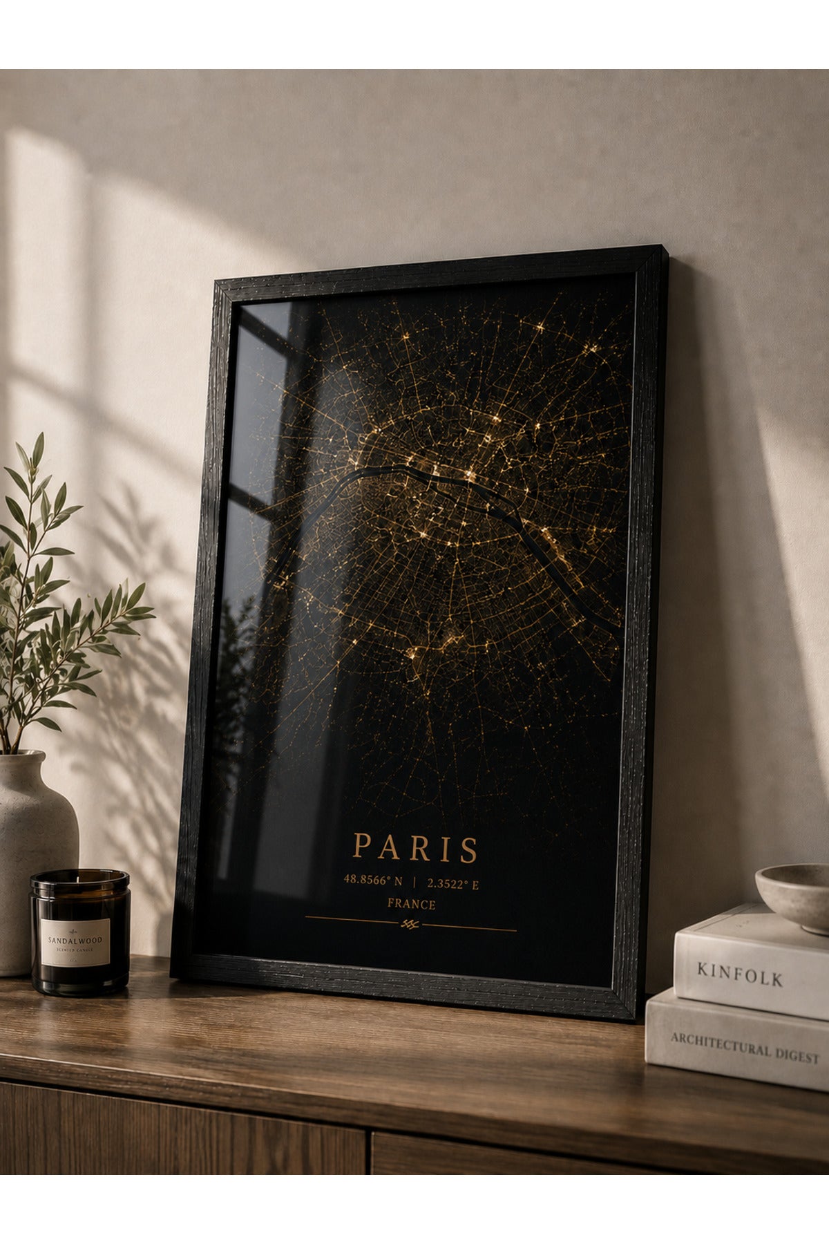 Paris A3+ Çerçeveli Duvar Tablosu | Paris Şehir Haritası | Siyah Gold Modern Duvar Dekoru – Natural – ürün görseli 3