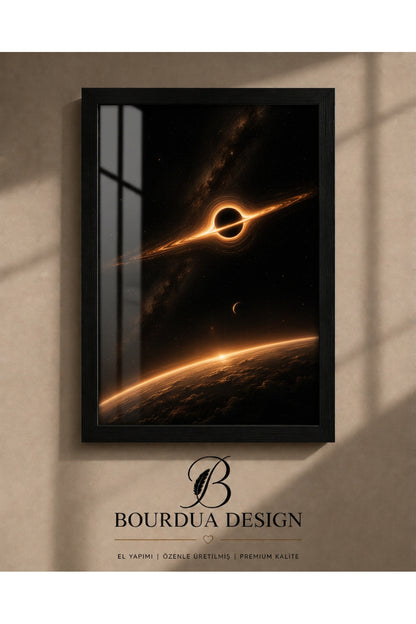 Black Hole 3’lü A3+ Çerçeveli Duvar Tablo Seti | Kara Delik Uzay Galaksi Tablosu | Siyah Gold Modern Duvar Dekoru – ürün görseli 6