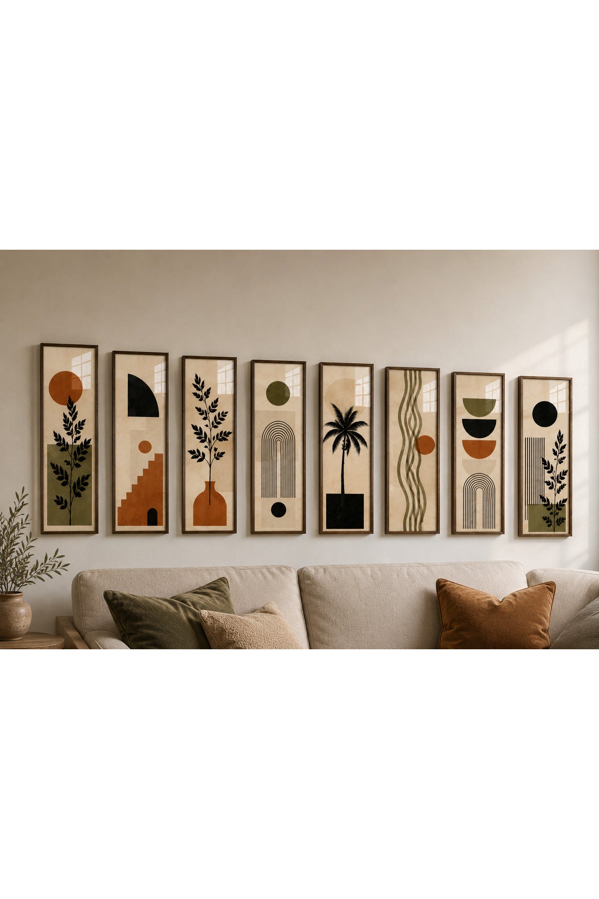 8 Parçalı Modern Bohem Duvar Tablo Seti | 19,5 x 51 cm – Siyah – ürün görseli 2