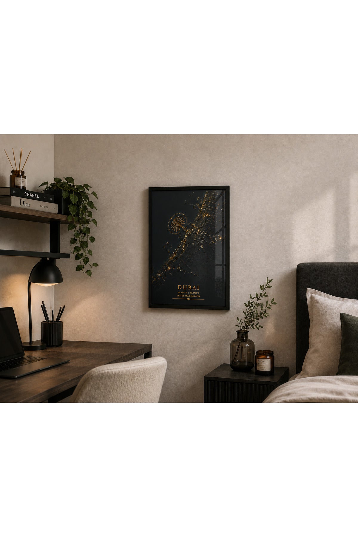 Tokyo Haritası A3+ Çerçeveli Duvar Tablosu | Siyah Gold Japonya Şehir Haritası | Modern Duvar Dekoru – Natural – ürün görseli 3