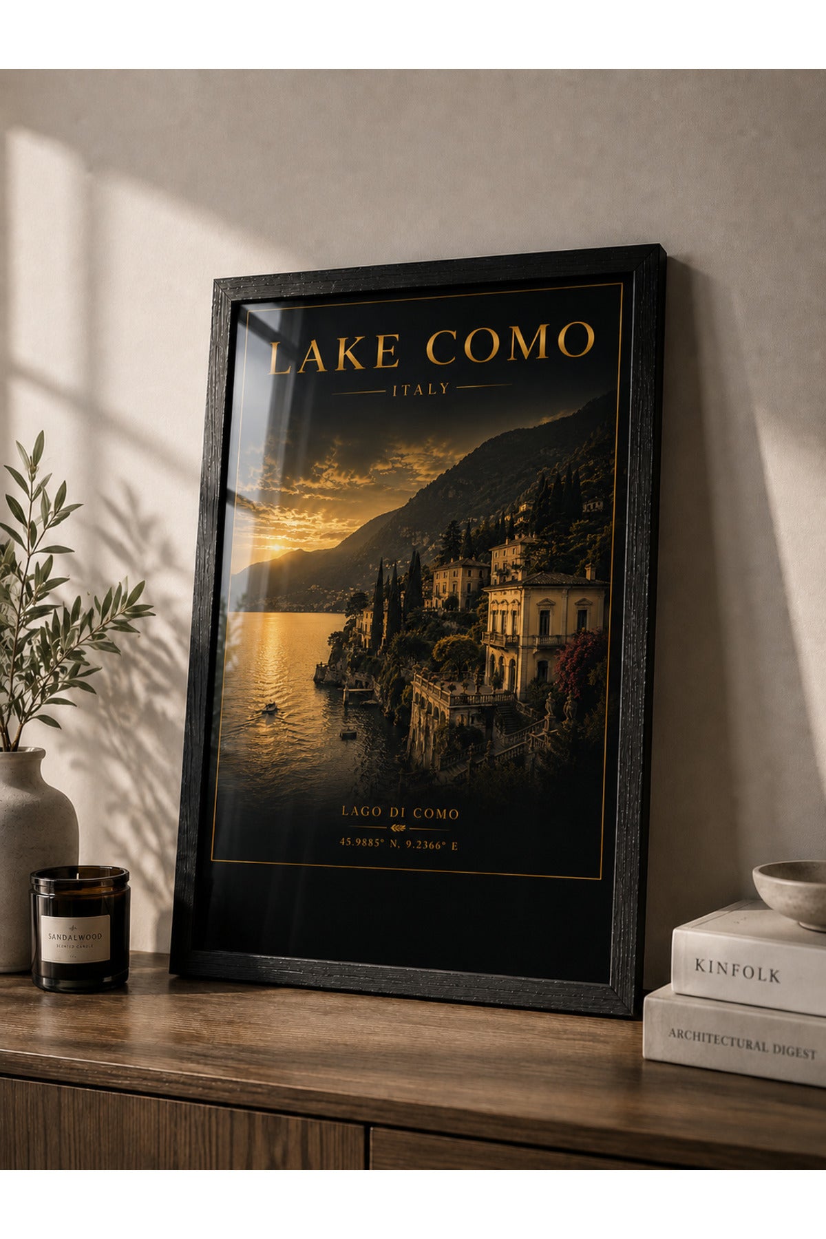 Lake Como Italy A3+ Çerçeveli Duvar Tablosu | İtalya Como Gölü Manzara Tablosu | Siyah Doğal Ahşap Çerçeve – Siyah – ürün görseli 2