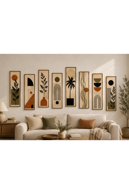 8 Parçalı Modern Bohem Duvar Tablo Seti | 19,5 x 51 cm – Natural – ürün görseli 3