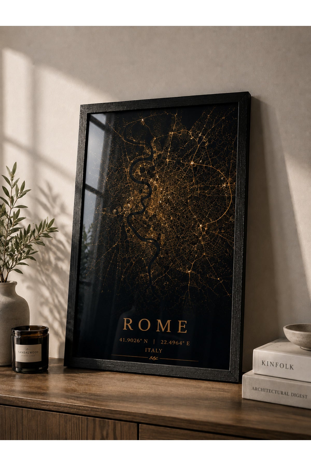 Rome A3+ Çerçeveli Duvar Tablosu | Roma Şehir Haritası | Siyah Gold Modern Duvar Dekoru – Natural – ürün görseli 3