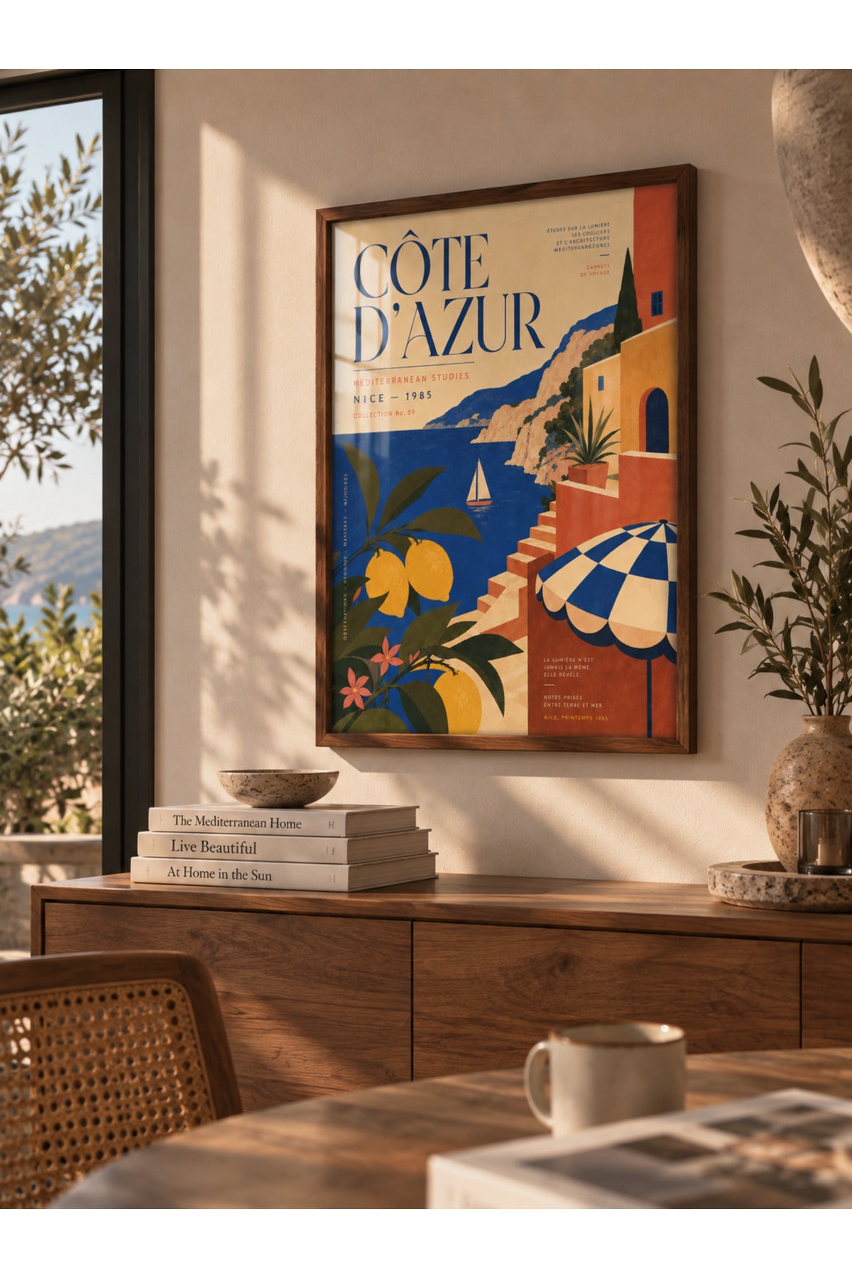 Côte d’Azur Akdeniz Duvar Tablosu | Vintage Riviera Poster | Limonlu Yazlık Salon Dekoru | Çerçeveli Tablo