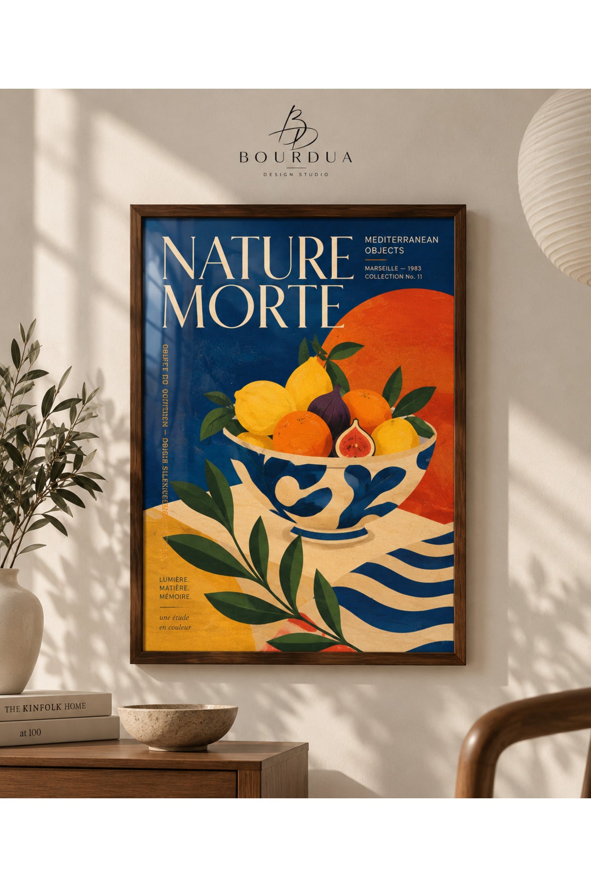 Nature Morte Akdeniz Meyveleri Çerçeveli Duvar Tablosu | Limon İncir Portakal Vintage Poster | Renkli Mutfak Salon Dekoru