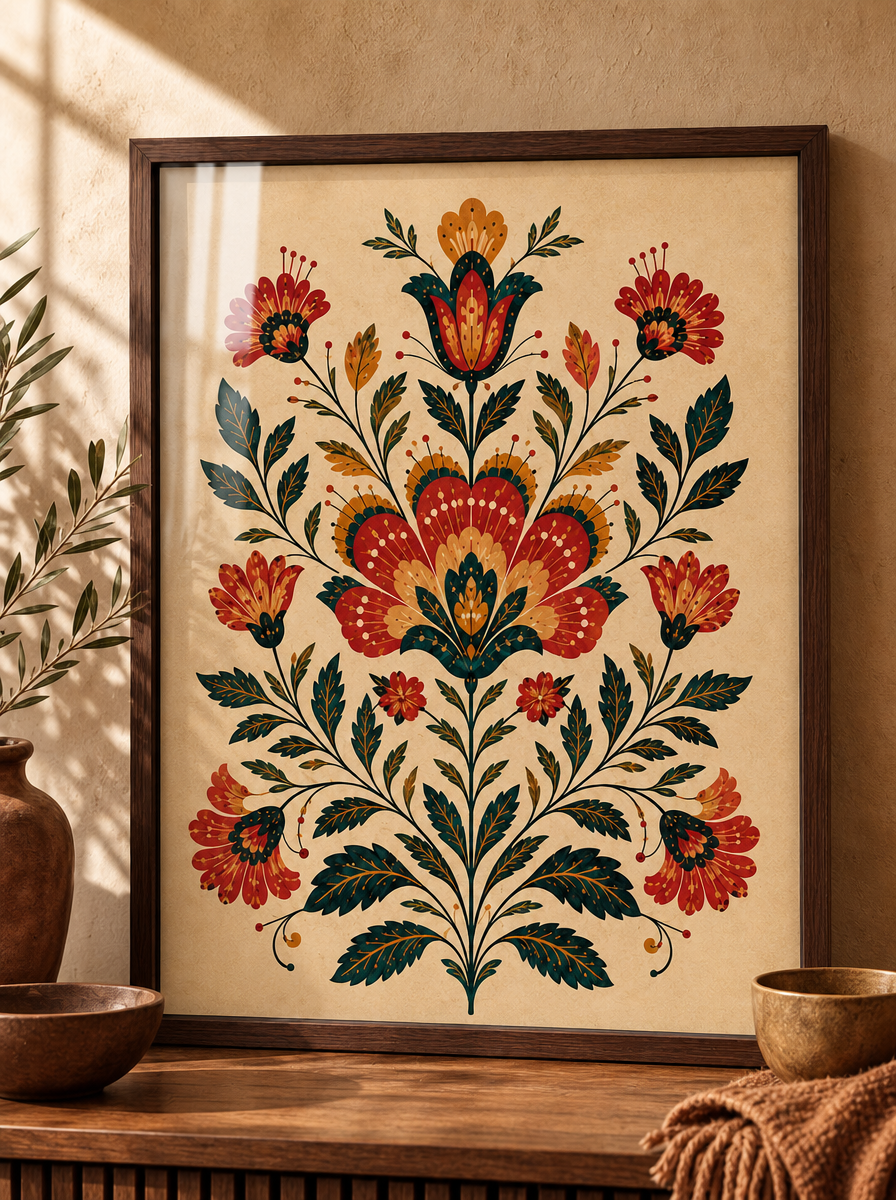 Çiçekli Miras Vintage Botanik Duvar Tablosu