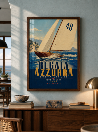 Mavi Rota Vintage Yelkenli Duvar Tablosu