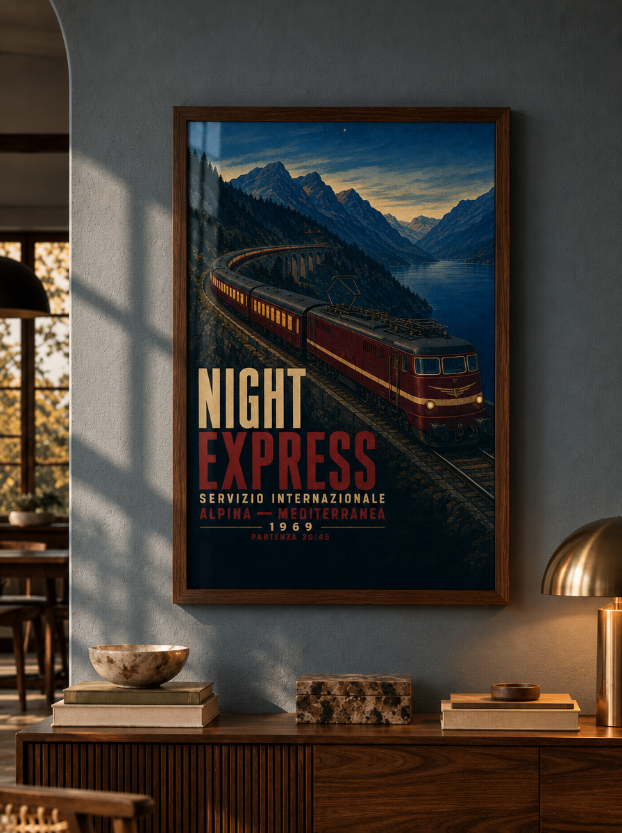 Gece Ekspresi Vintage Tren Duvar Tablosu