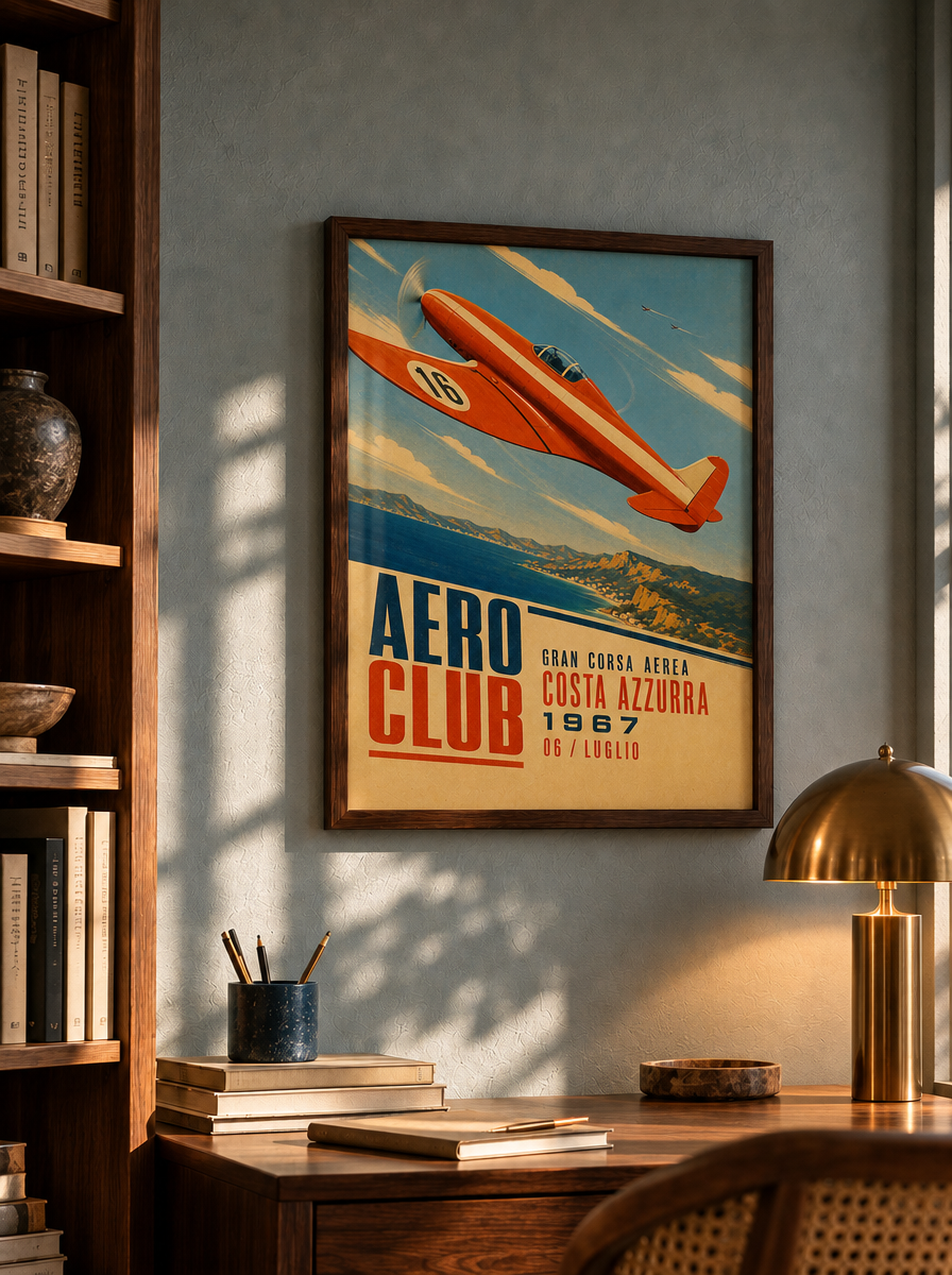 Riviera Uçuşu Vintage Uçak Duvar Tablosu