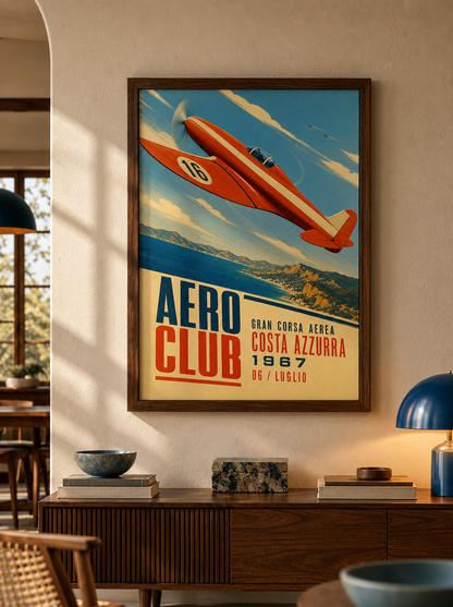 Riviera Uçuşu Vintage Uçak Duvar Tablosu