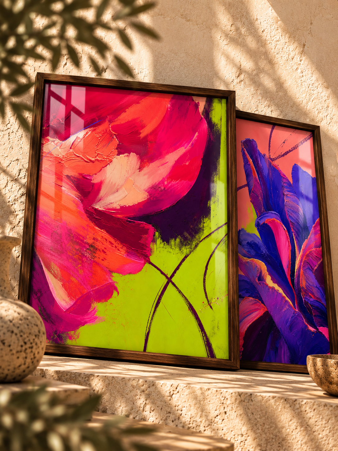 Flower and Wing - Oriental Bird Duo Wall Art