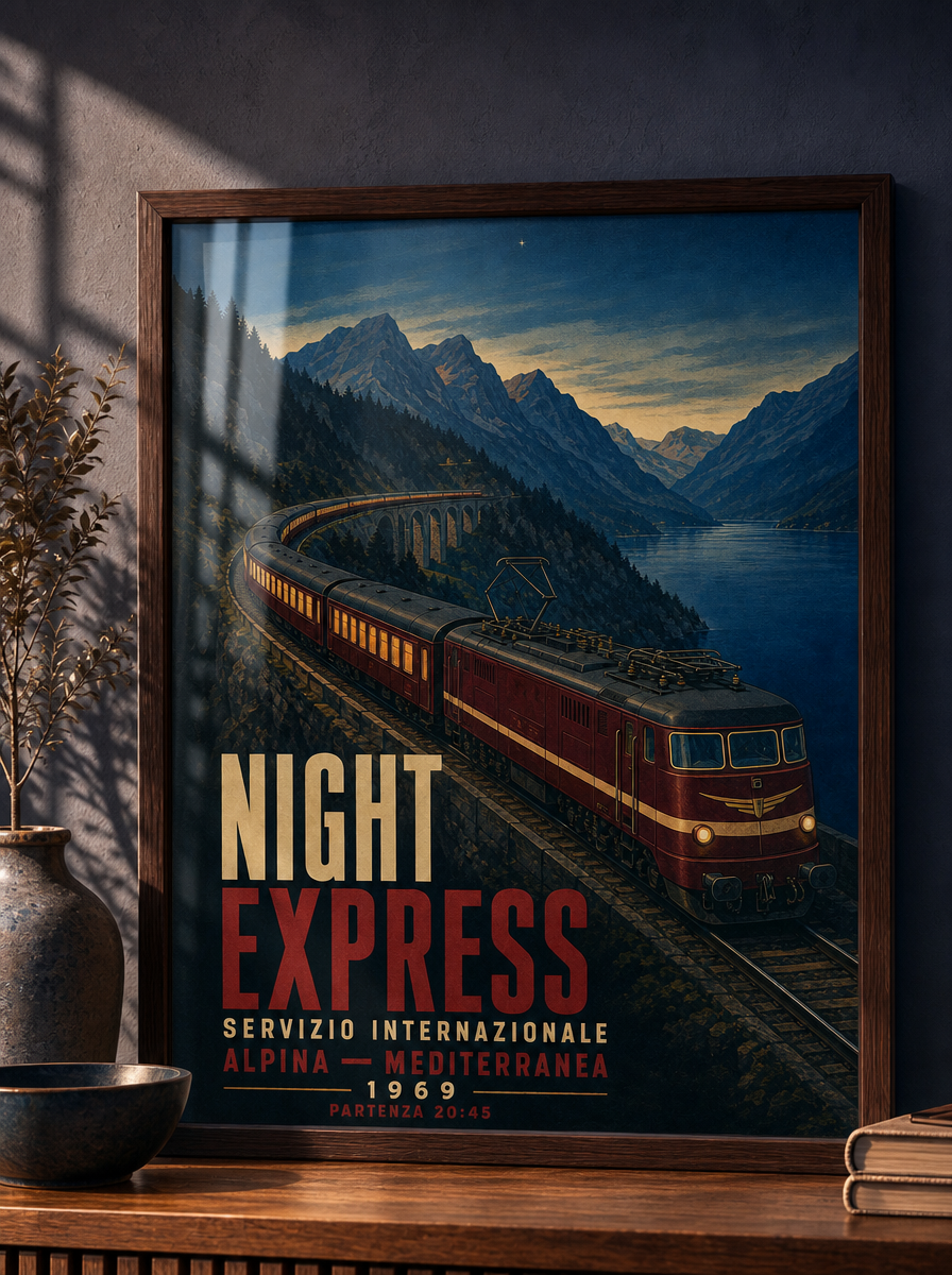 Gece Ekspresi Vintage Tren Duvar Tablosu