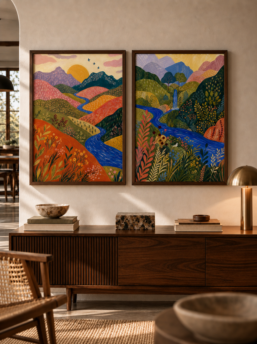 Flower and Wing - Oriental Bird Duo Wall Art