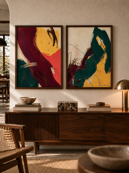 Flower and Wing - Oriental Bird Duo Wall Art