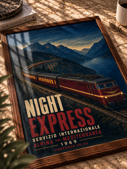 Gece Ekspresi Vintage Tren Duvar Tablosu