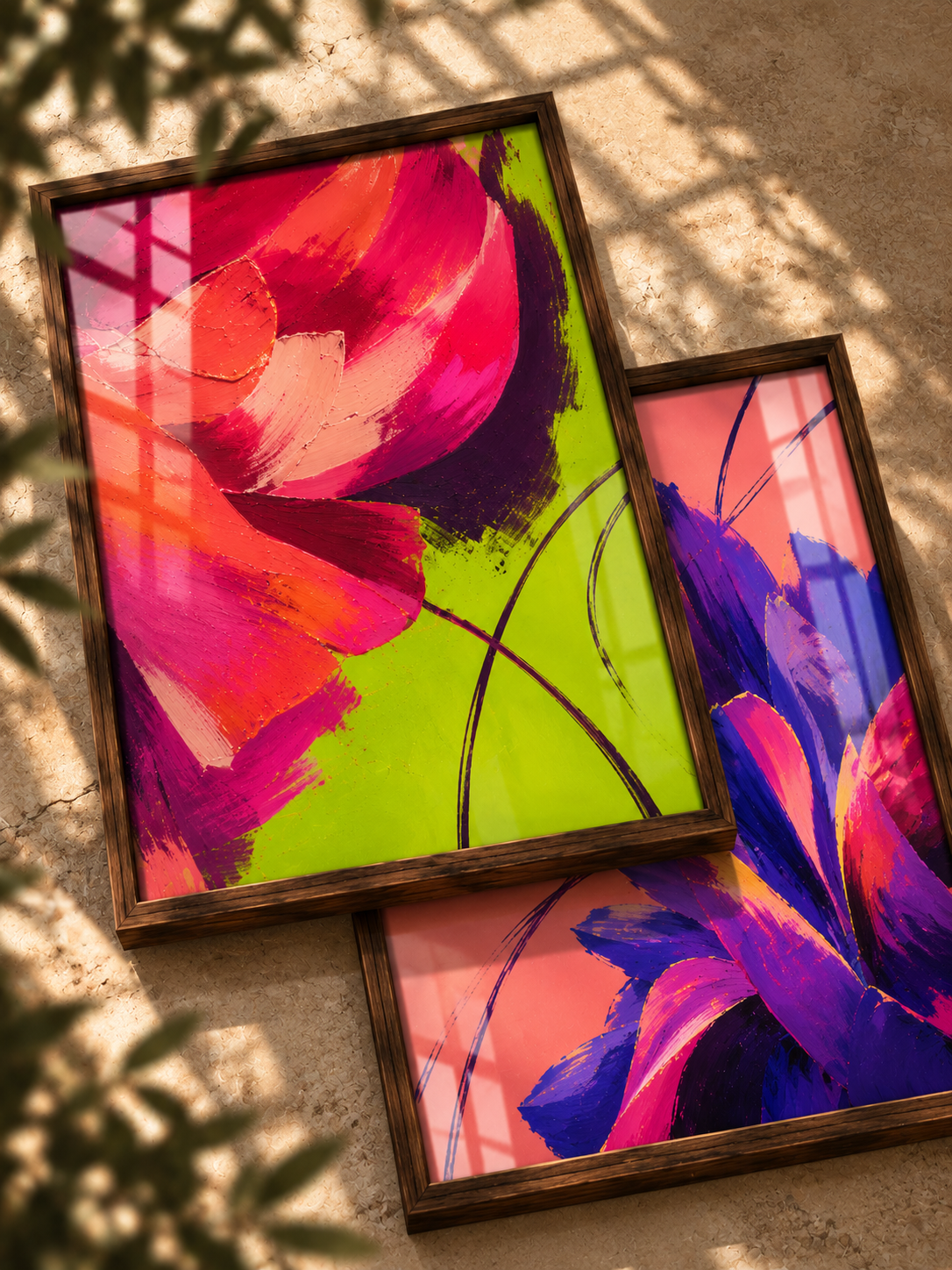 Flower and Wing - Oriental Bird Duo Wall Art