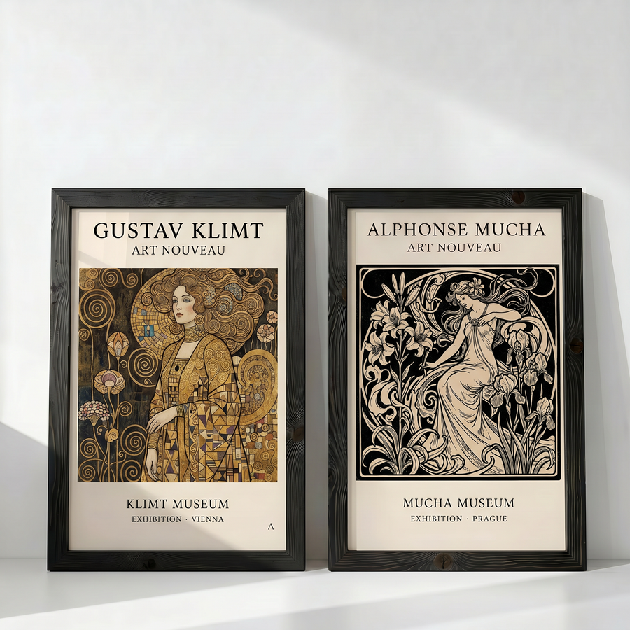 Klimt & Mucha | Art Nouveau İkili Duvar Sanatı