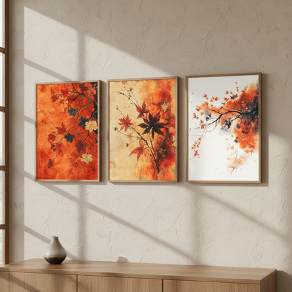 Triple Axis Series — No. 20, 21 & 22: Crimson Autumn Fragments (Triptych Set)