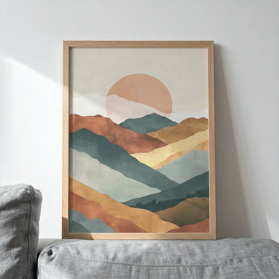 Soluk Anı | Sıcak Tonlarda Soyut Dağ Manzarası | Duvar Sanatı Baskısı