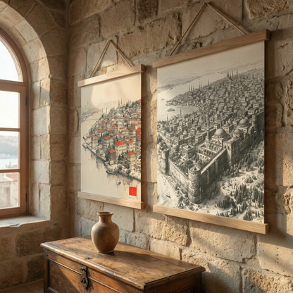 Konstantinopolis & İstanbul | Tarihi Şehir İkili Poster Seti | Osmanlı Duvar Sanatı