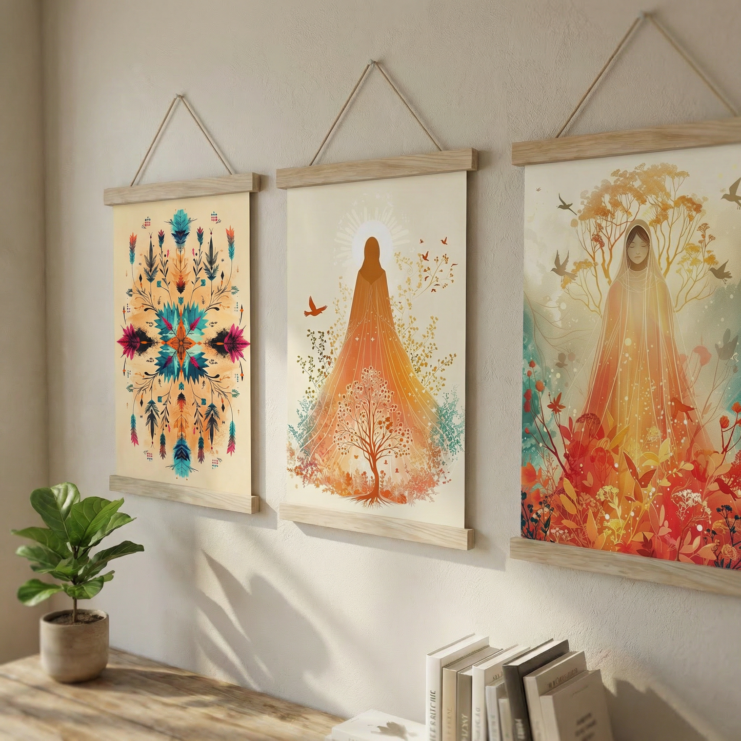 Humay Ana | Pelerinli Ana Tanrıça & Yaşam Ağacı Üçlü Poster Seti | Anadolu Duvar Sanatı