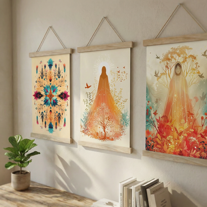 Humay Ana | Pelerinli Ana Tanrıça & Yaşam Ağacı Üçlü Poster Seti | Anadolu Duvar Sanatı