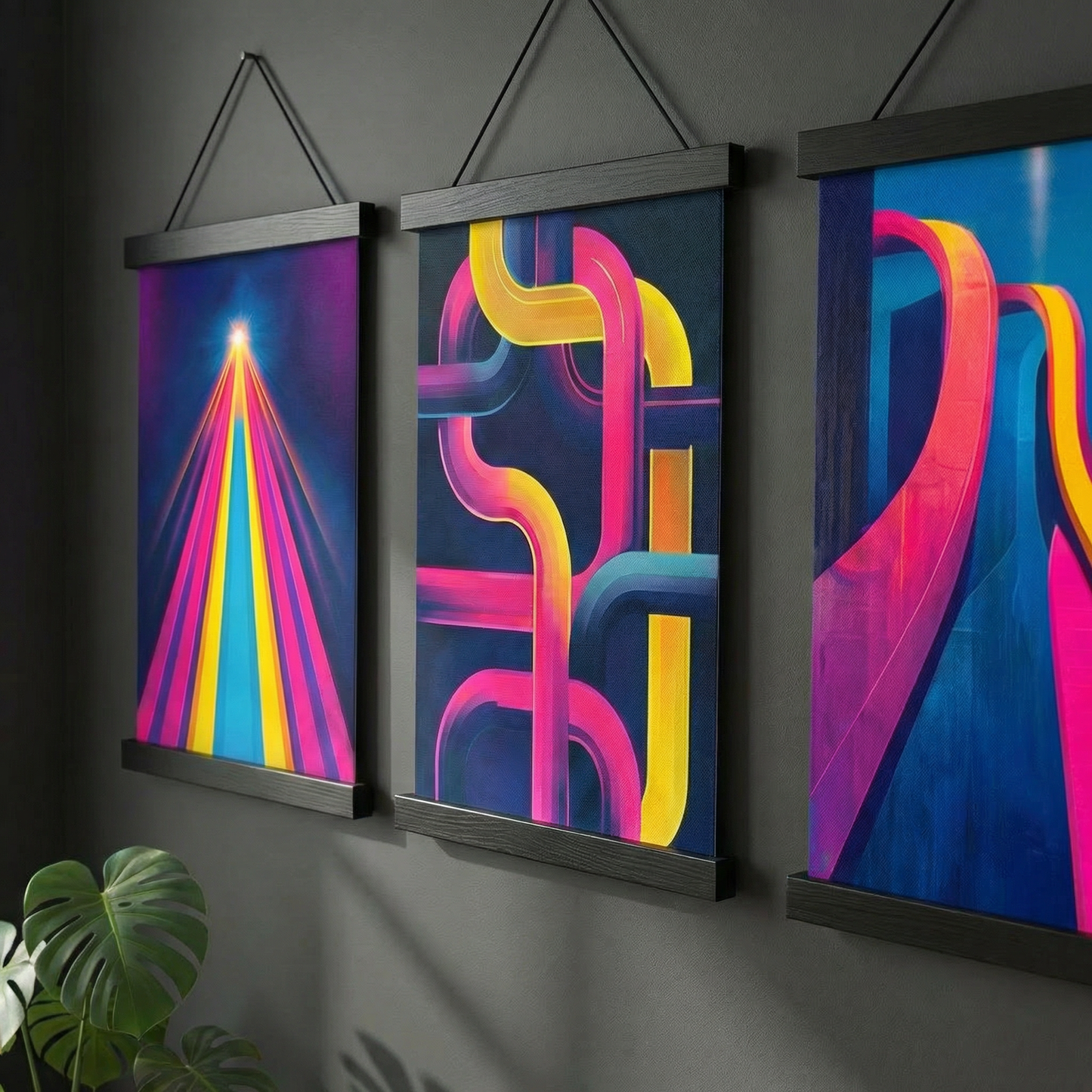 Neon Ritim | Soyut Geometrik Üçlü Poster Seti | Modern Duvar Sanatı
