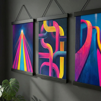 Neon Ritim | Soyut Geometrik Üçlü Poster Seti | Modern Duvar Sanatı