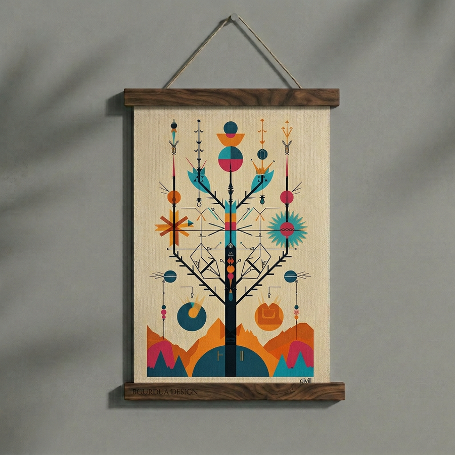 Köklerin Şiiri | Geometrik Yaşam Ağacı | Mid-Century Modern Duvar Sanatı